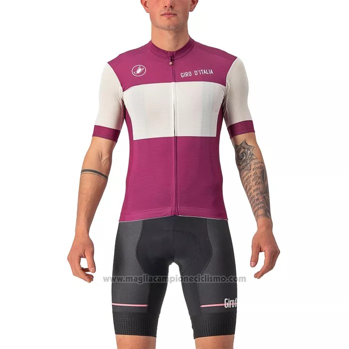 2022 Abbigliamento Ciclismo Giro d'Italia Bianco Viola Manica Corta e Salopette